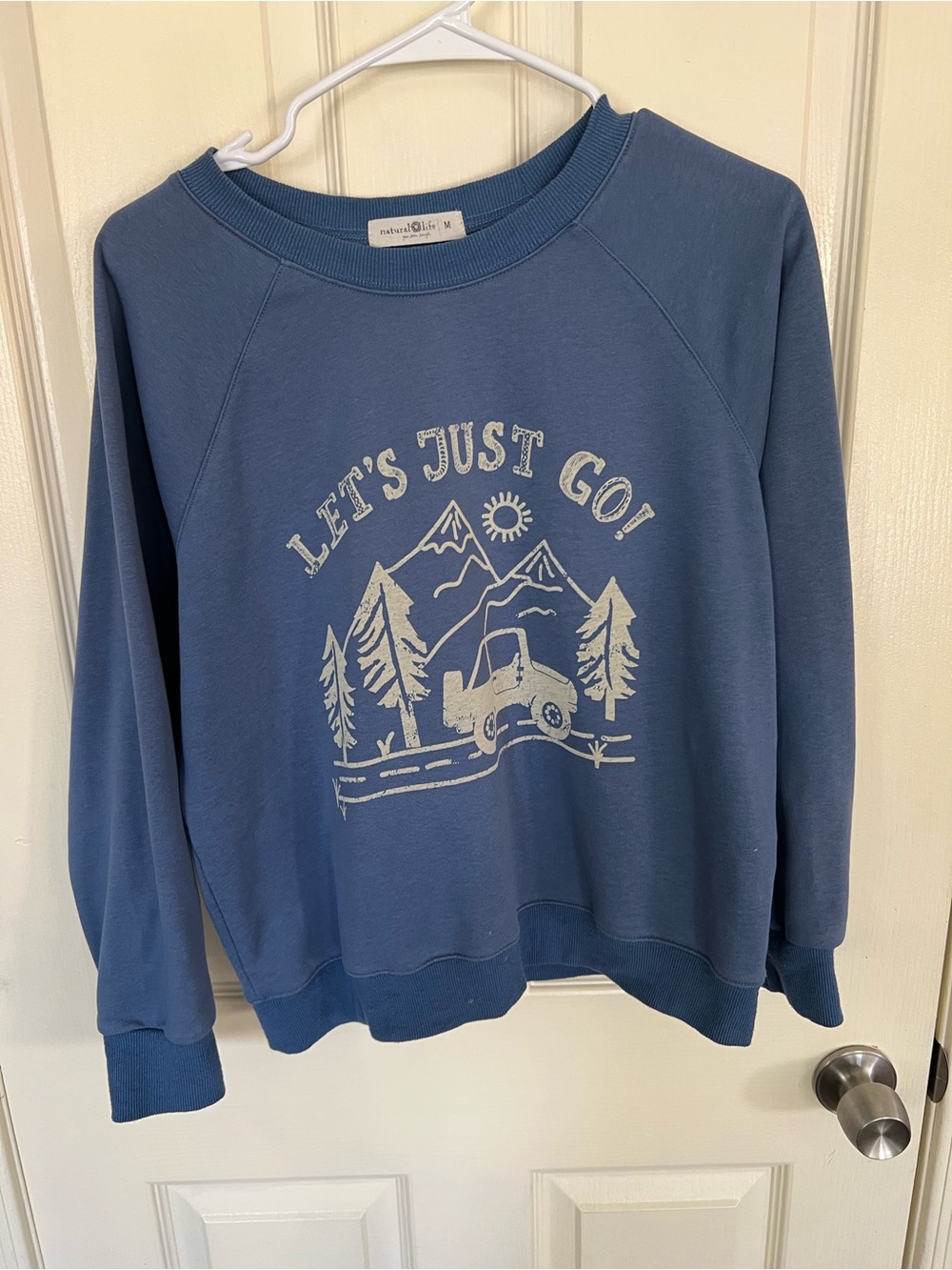 Natural Life Let’s Just Go Graphic Sweatshirt Blue Adventure Pullover Size M - Picture 8 of 10